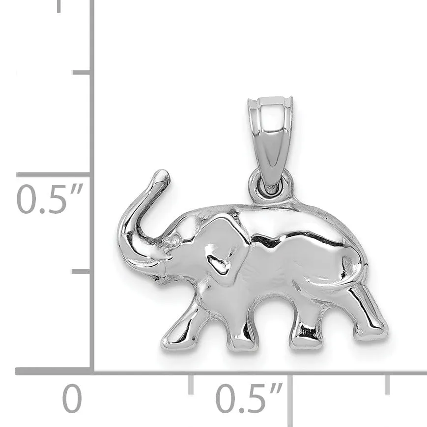 14k White Gold 3-Dimensional Polished Finish Elephant Charm Pendant