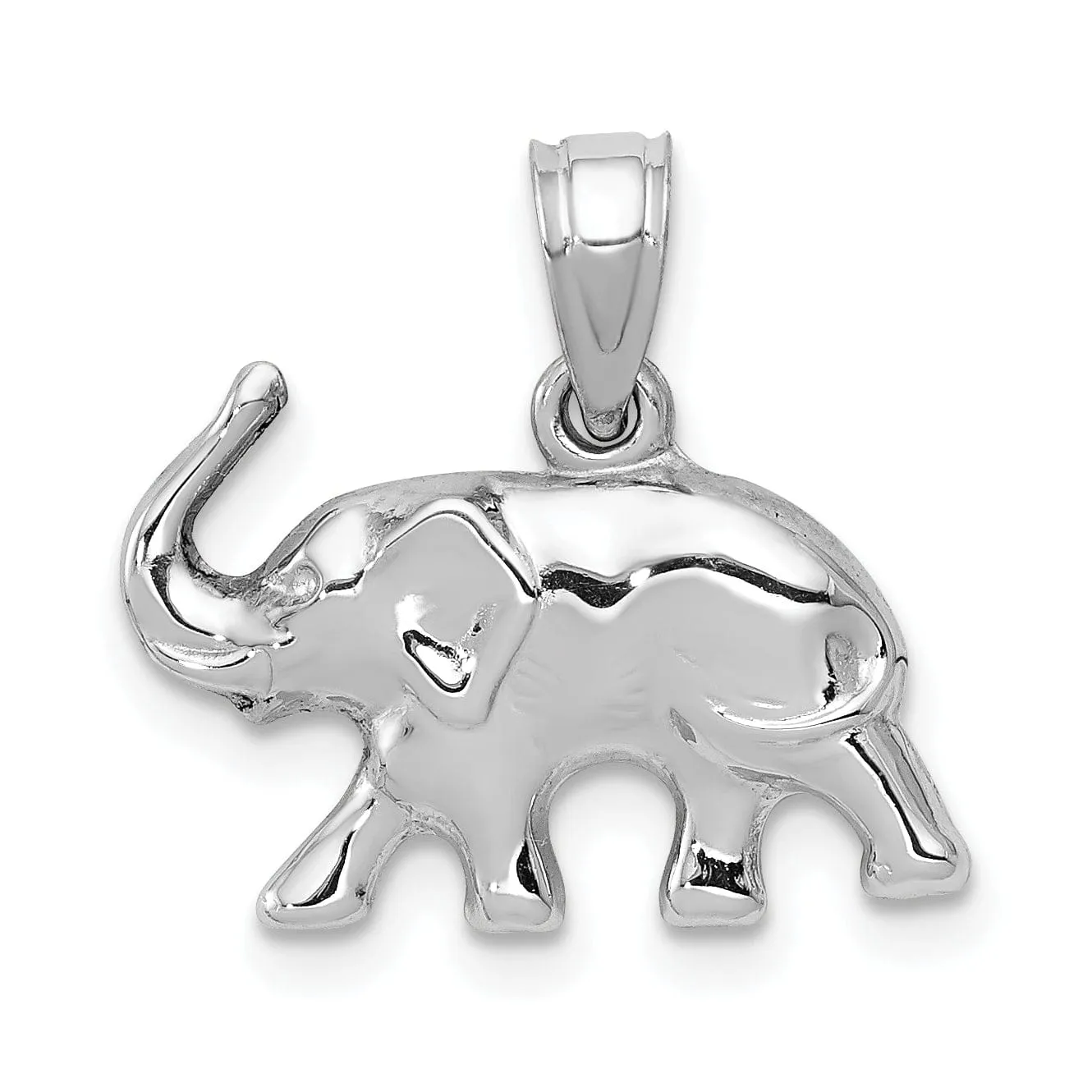 14k White Gold 3-Dimensional Polished Finish Elephant Charm Pendant