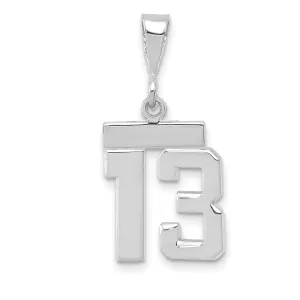 14k White Gold Polished Finish Small Size Number 13 Charm Pendant