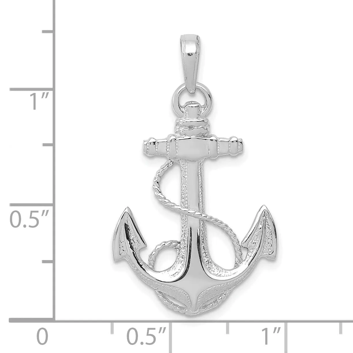 14k White Gold Polished Texture Finish Anchor with Rope Design Charm Pendant