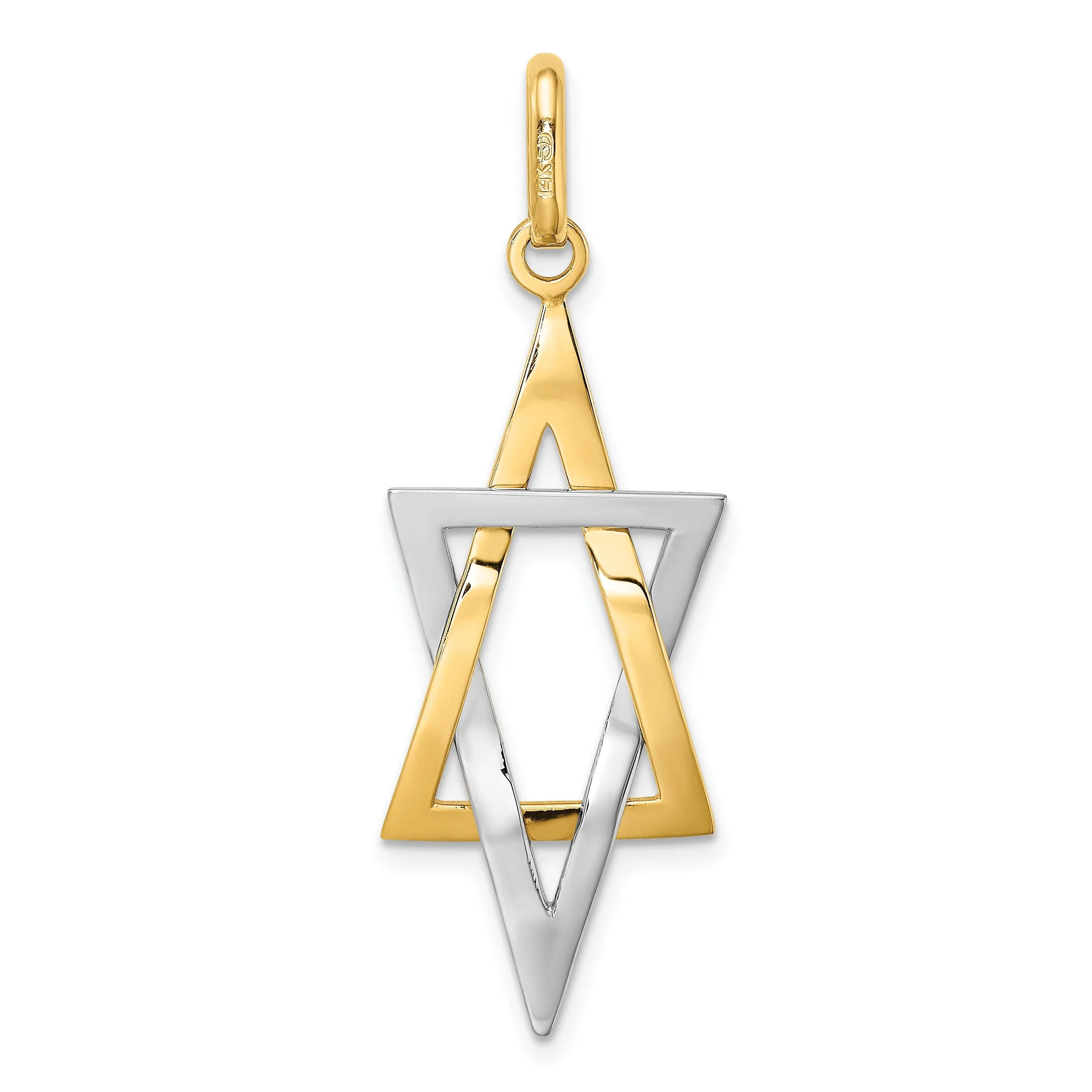 14K Yellow Gold Polished Elongated Shape Jewish Star Of David Pendant