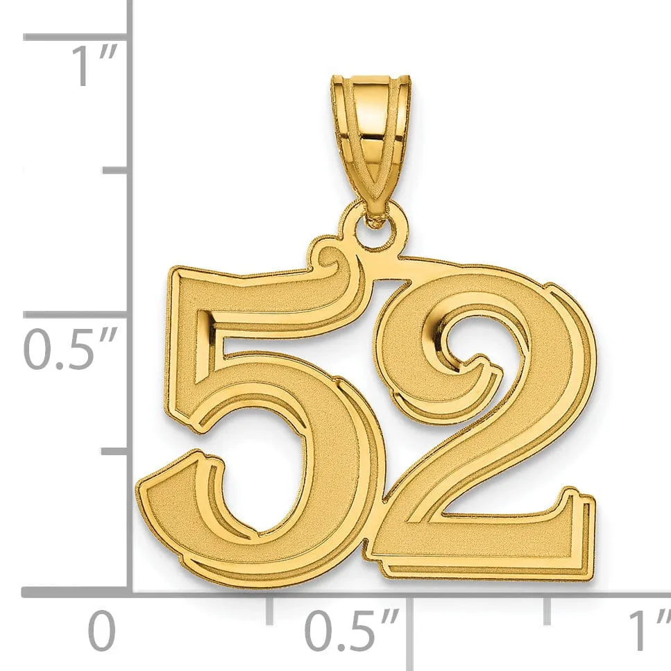 14k Yellow Gold Polished Etched Finish Number 52 Charm Pendant