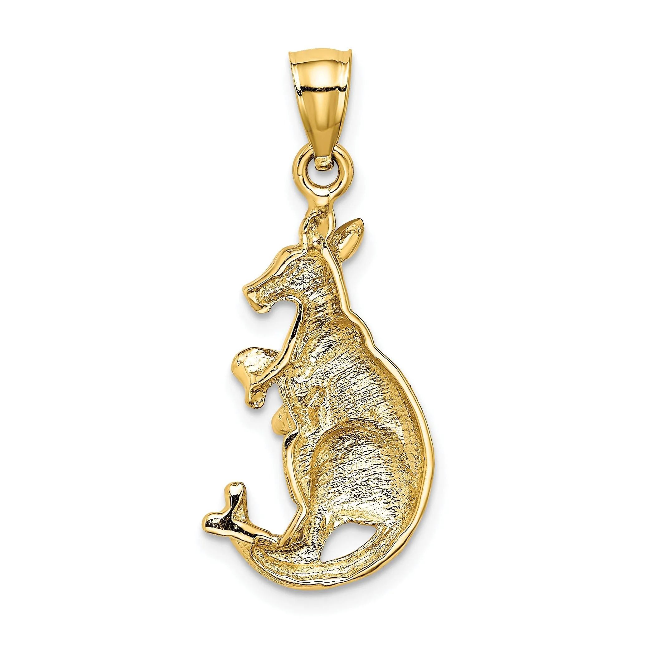 14K Yellow Gold Polished Finish 2-Dimensional Kangaroo with Baby in Pouch Design Charm Pendant