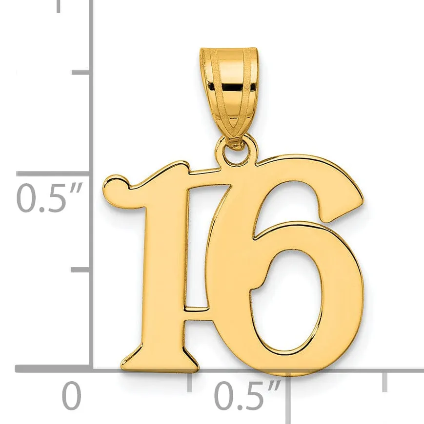 14k Yellow Gold Polished Finish Number 16 Charm Pendant