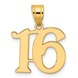 14k Yellow Gold Polished Finish Number 16 Charm Pendant