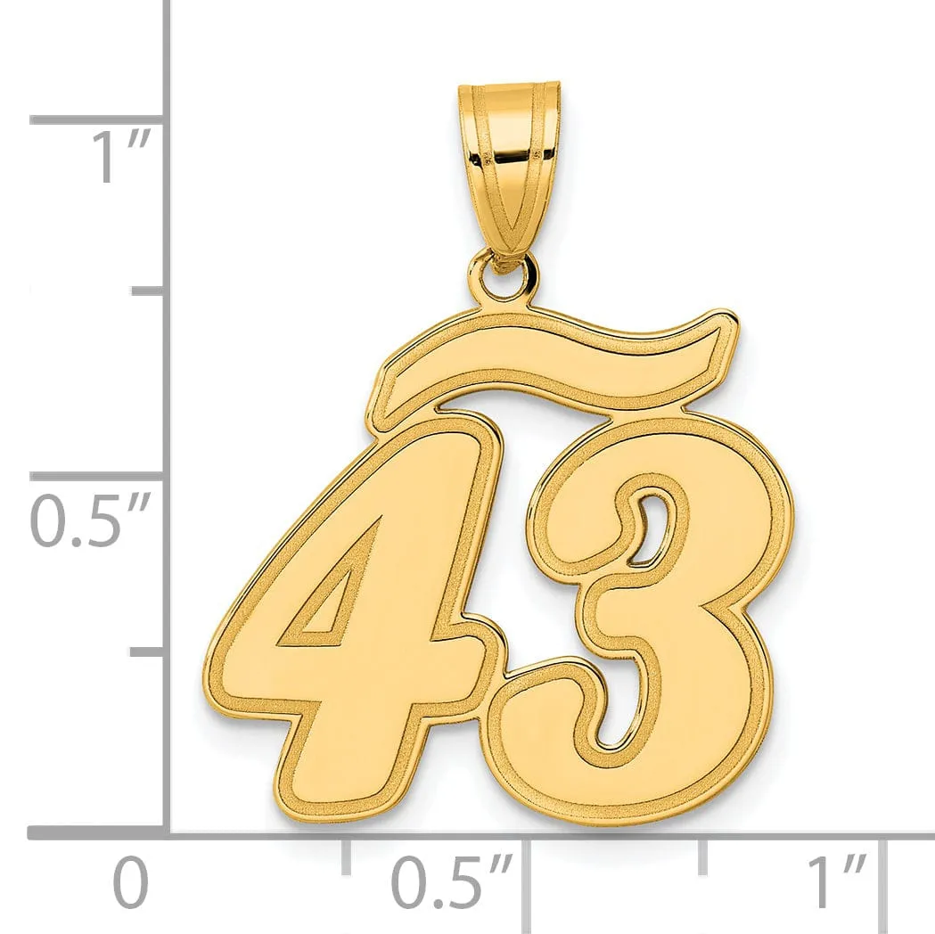 14k Yellow Gold Polished Finish Script Design Number 43 Charm Pendant