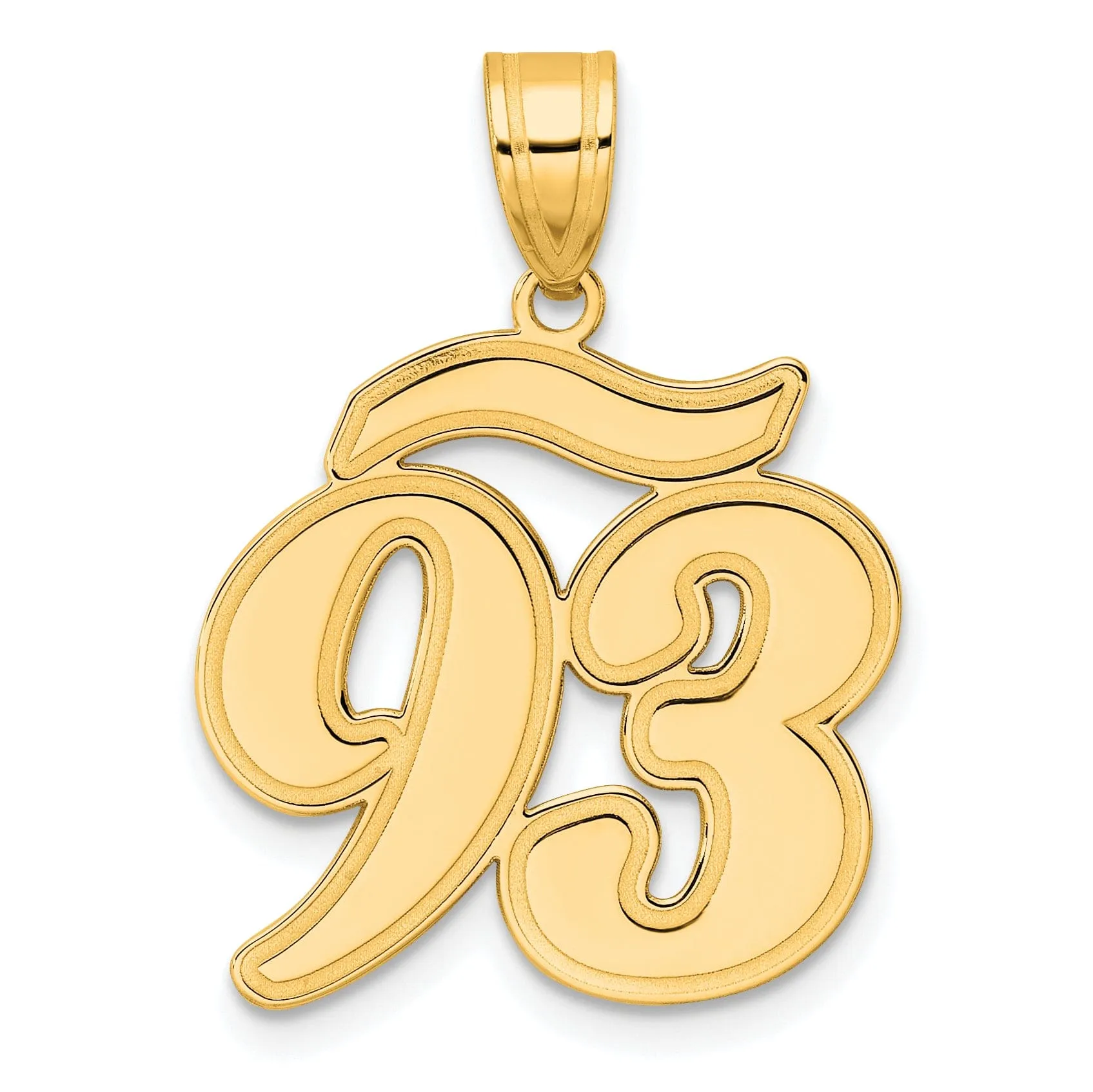 14k Yellow Gold Polished Finish Script Design Number 93 Charm Pendant