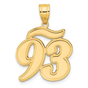 14k Yellow Gold Polished Finish Script Design Number 93 Charm Pendant