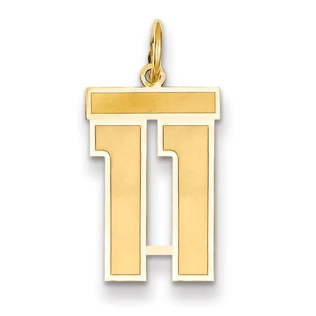 14k Yellow Gold Satin Brush Finish Medium Size Number 11 Charm Pendant