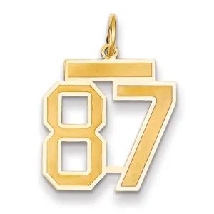 14k Yellow Gold Satin Brush Finish Medium Size Number 87 Charm Pendant