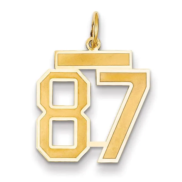 14k Yellow Gold Satin Brush Finish Medium Size Number 87 Charm Pendant