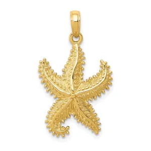 14k Yellow Gold Solid Textured Polished Finish Open-Backed Men's Starfish Charm Pendant