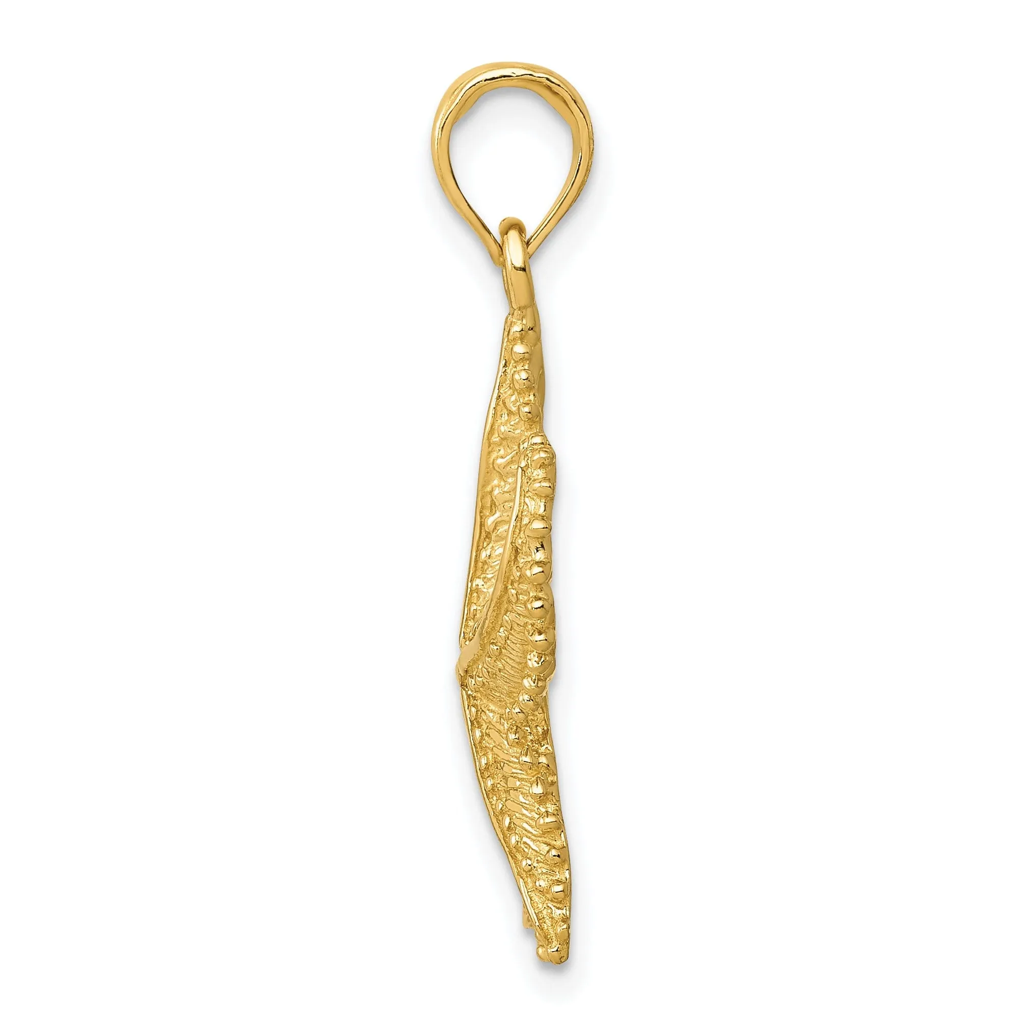 14k Yellow Gold Solid Textured Polished Finish Open-Backed Men's Starfish Charm Pendant