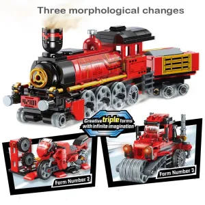 3in1 High-Tech Creative City Train Building Blocks Motorcycle Road Roller Bricks DIY kid Transform Train Toys Children Gift