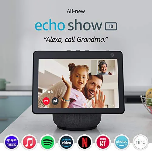 All-new Echo Show 10 (3rd generation) | HD smart display with motion and Alexa, Charcoal Fabric