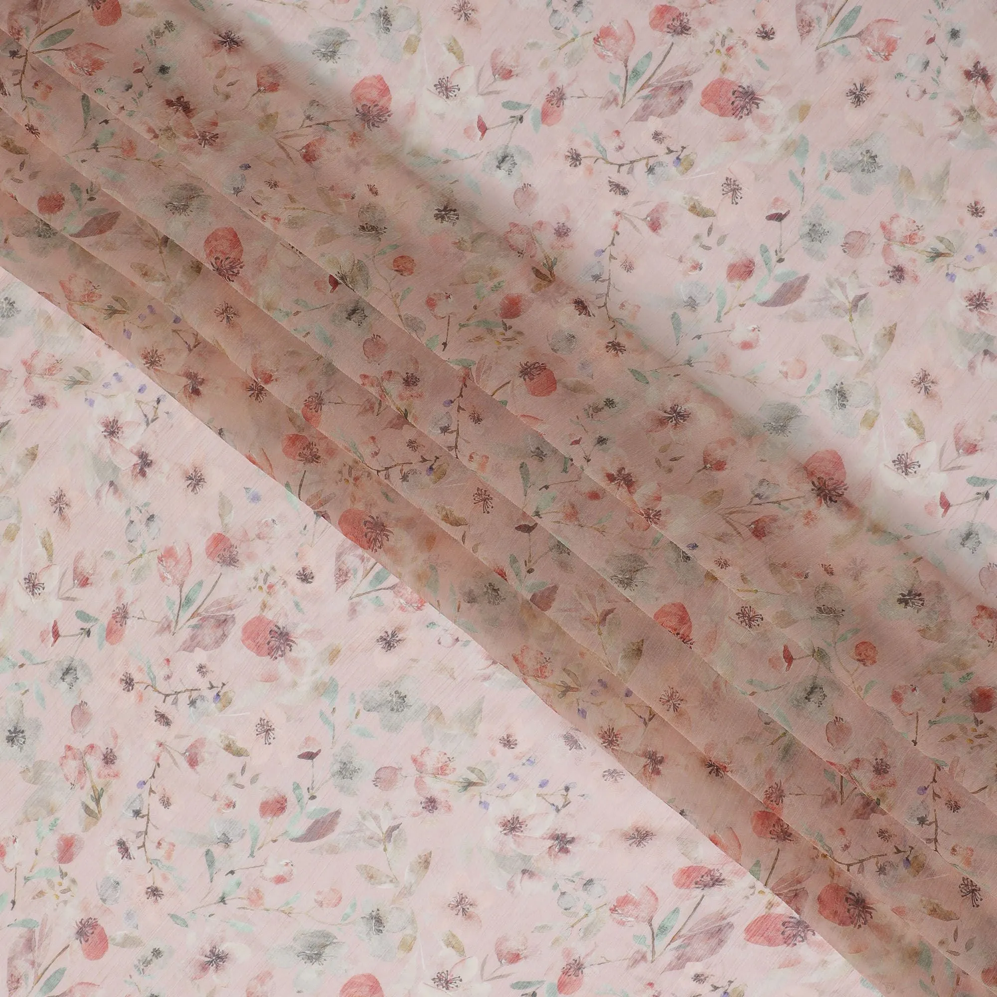 Blush Garden Synthetic Chiffon Fabric - 110cm Wide, Floral Delicacy, Online Purchase-D18114