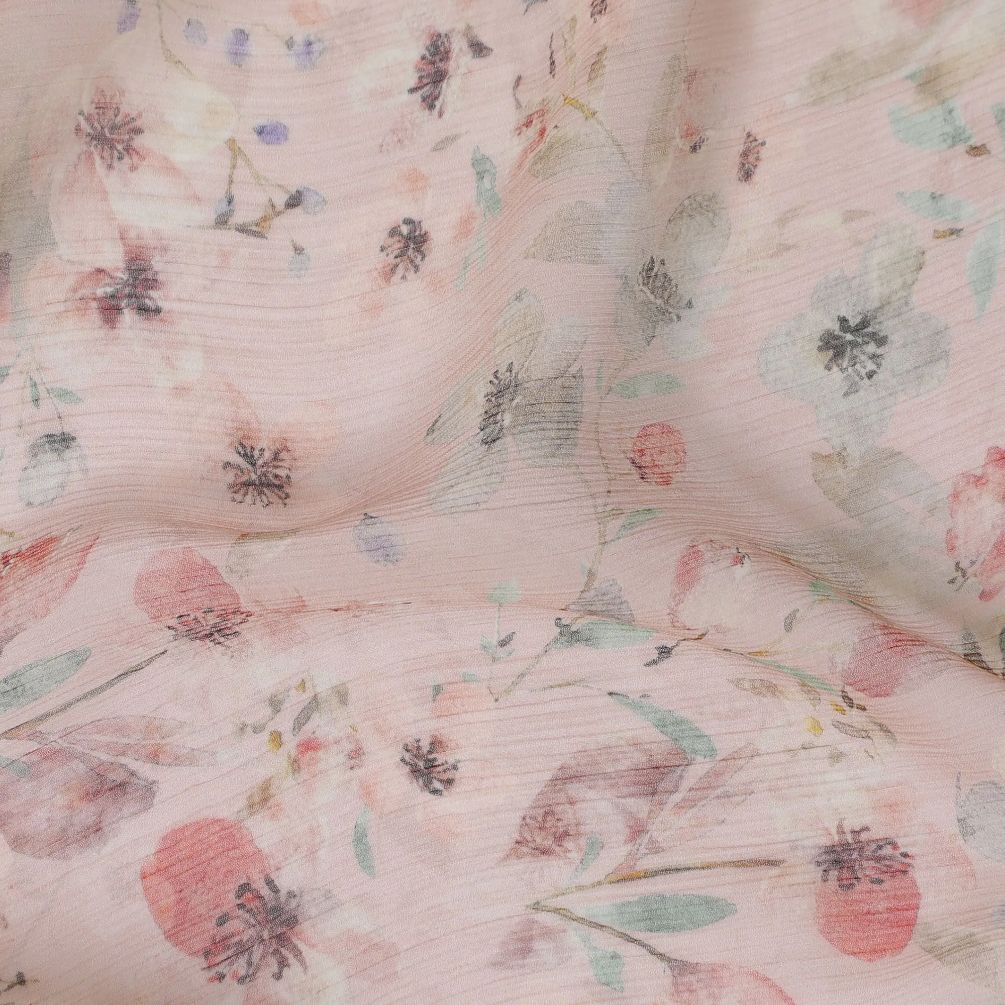 Blush Garden Synthetic Chiffon Fabric - 110cm Wide, Floral Delicacy, Online Purchase-D18114