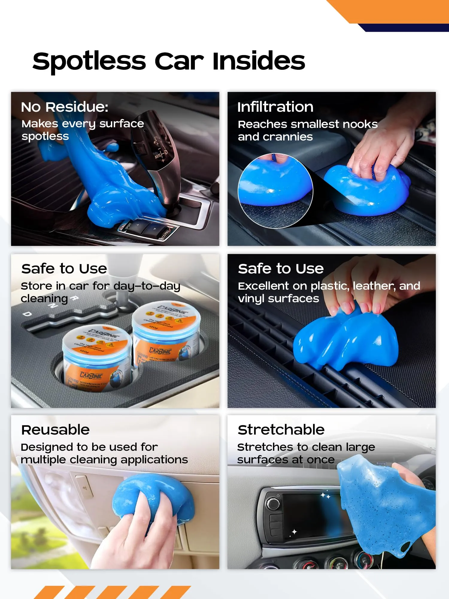 CARBINIC Car Cleaning Gel Kit | Universal Gel for Car Accessories Laptop Keyboard Gadgets | Multipurpose Interior Dust Cleaning | Dashboard Gap Corner Cleaner (120 Grams- Box, MOQ-3)