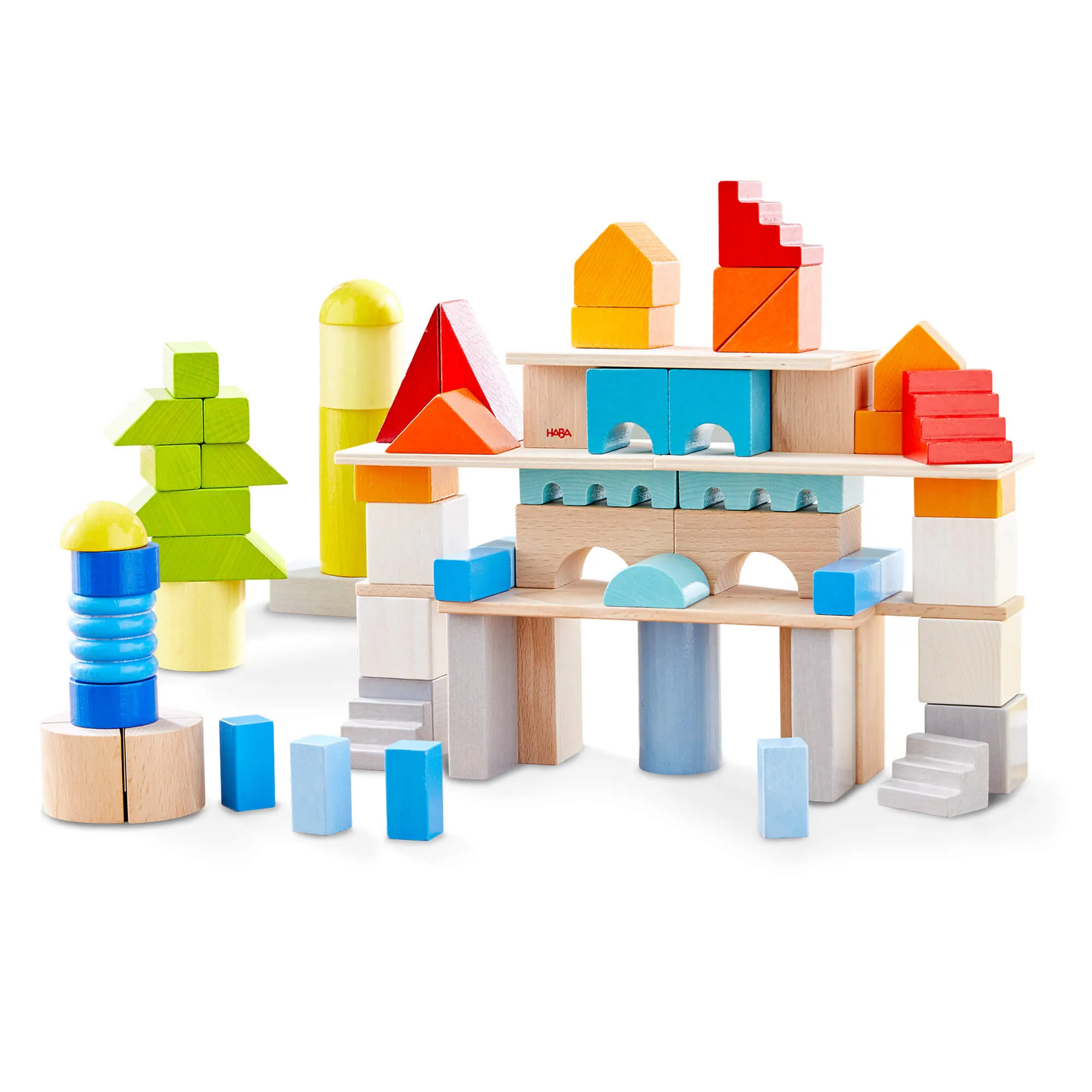 Colored Wooden Building Blocks - 85 Piece Set