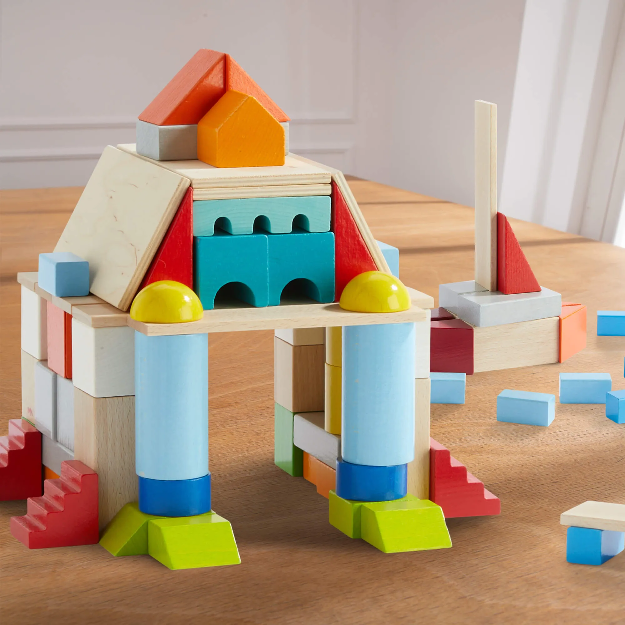 Colored Wooden Building Blocks - 85 Piece Set