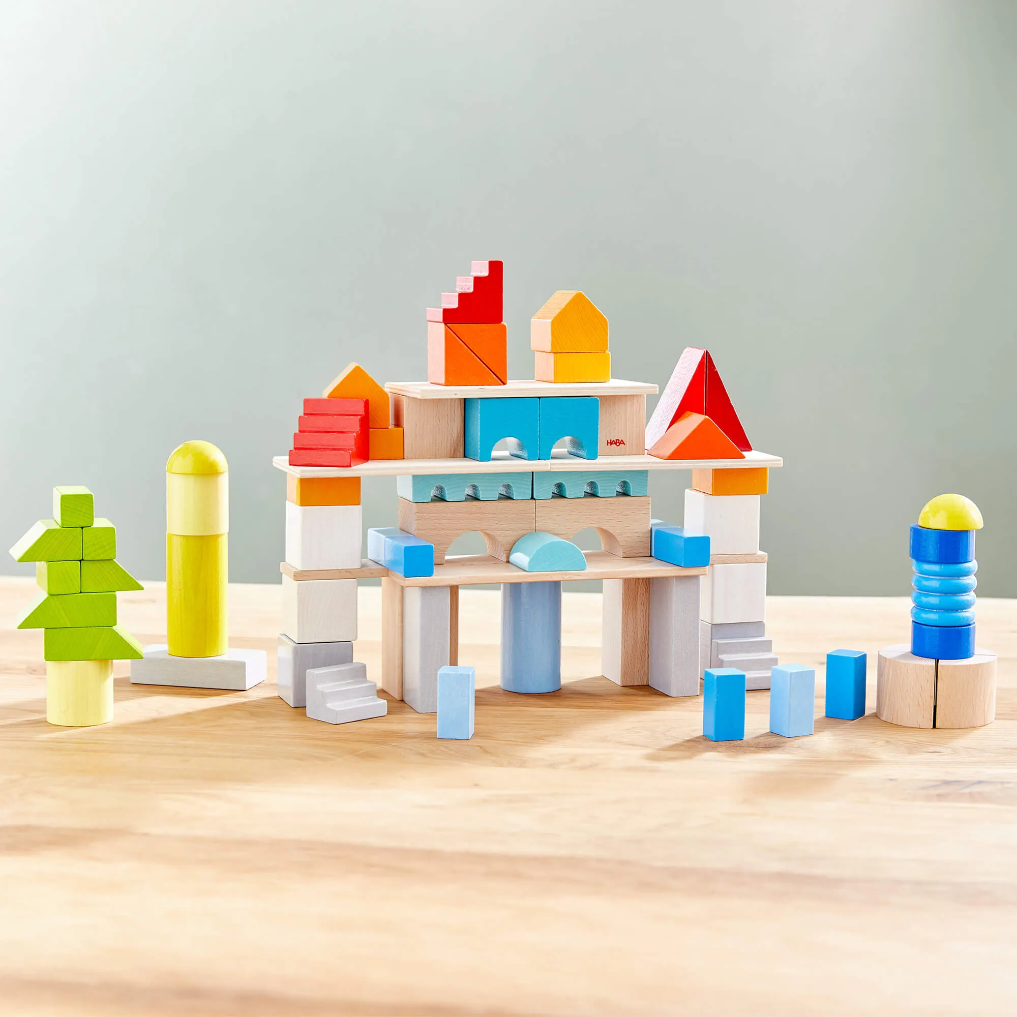 Colored Wooden Building Blocks - 85 Piece Set