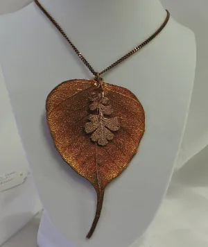 Copper Bodhi Leaf and Lacy Oak Pendant