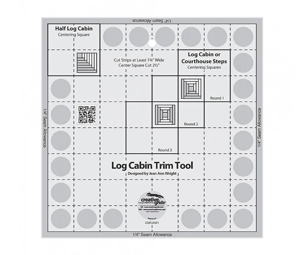 Creative Grids Log Cabin Trim Tool For 8" Finished Blocks Quilt Ruler