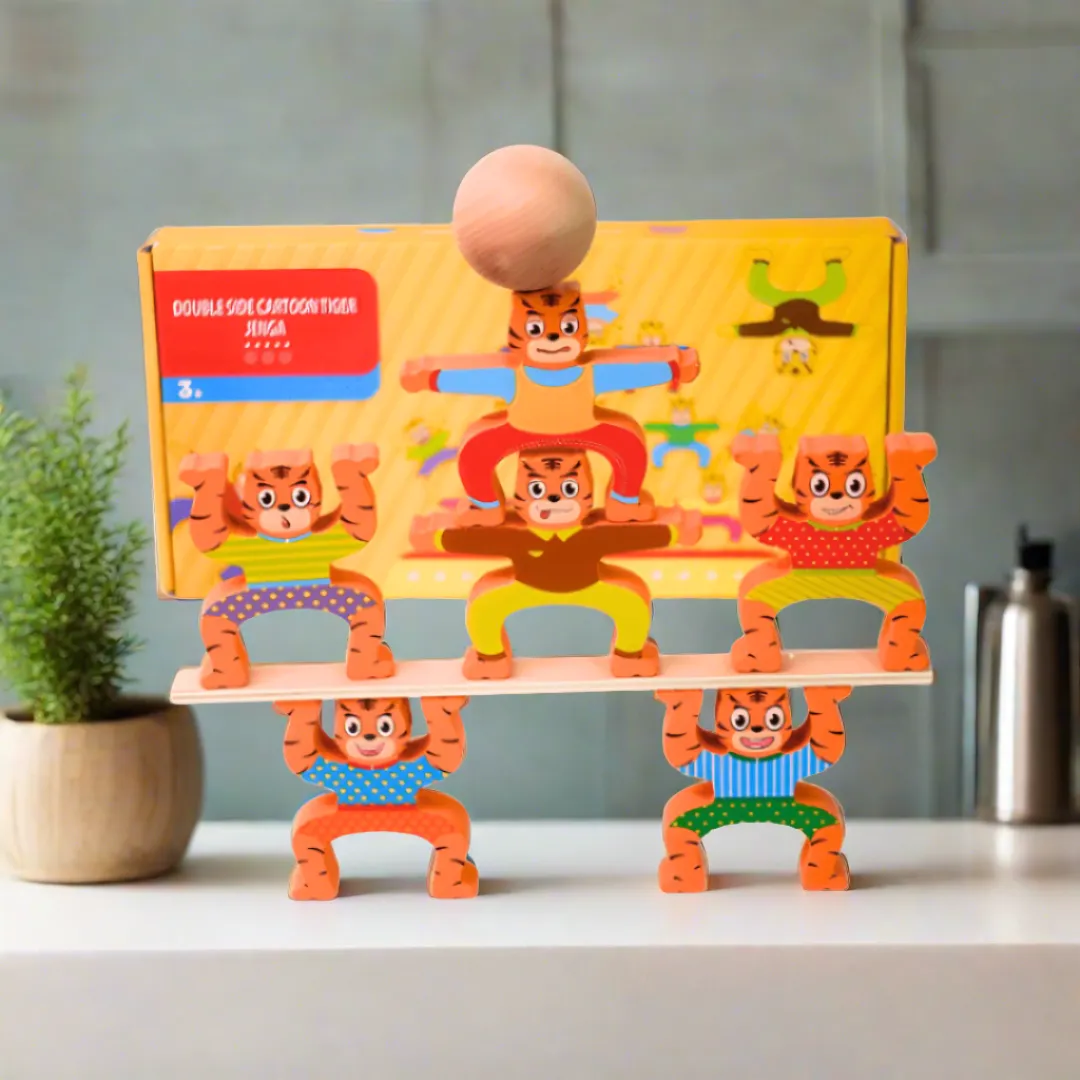 Double Side Cartoon Tiger Jenga Balancing Blocks for Kids