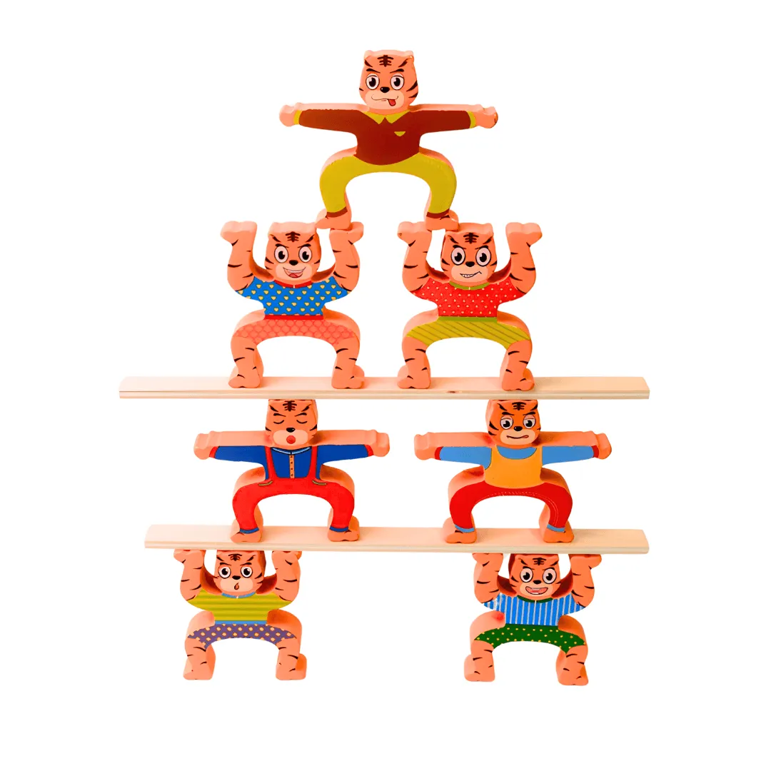 Double Side Cartoon Tiger Jenga Balancing Blocks for Kids