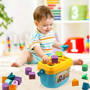 Dwellinger Baby Plastic First Block Shapes and Sorter, 16 Blocks, ABCD Blocks with Other Shapes, Toys for 6 Months to 2 Years Old for Boys and Girls ( Multicolor )