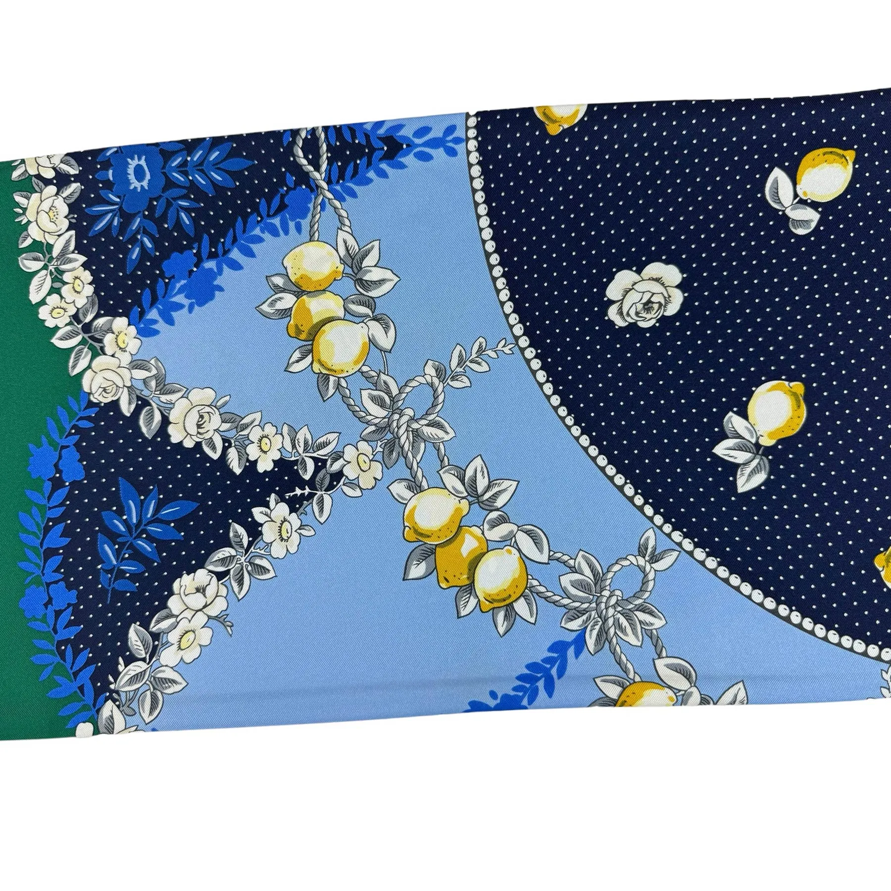 E. Marinella Scarf Green Navy Blue Floral Design  - Twill Silk Square Foulard