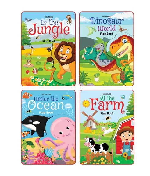 Flap Books Combo Pack- 4 Books - Under the Ocean, Dinosaur World, At the Farm, In the Jungle