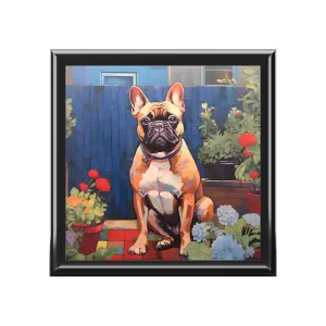 French Bulldog in Backyard Scene Jewelry Keepsake Box