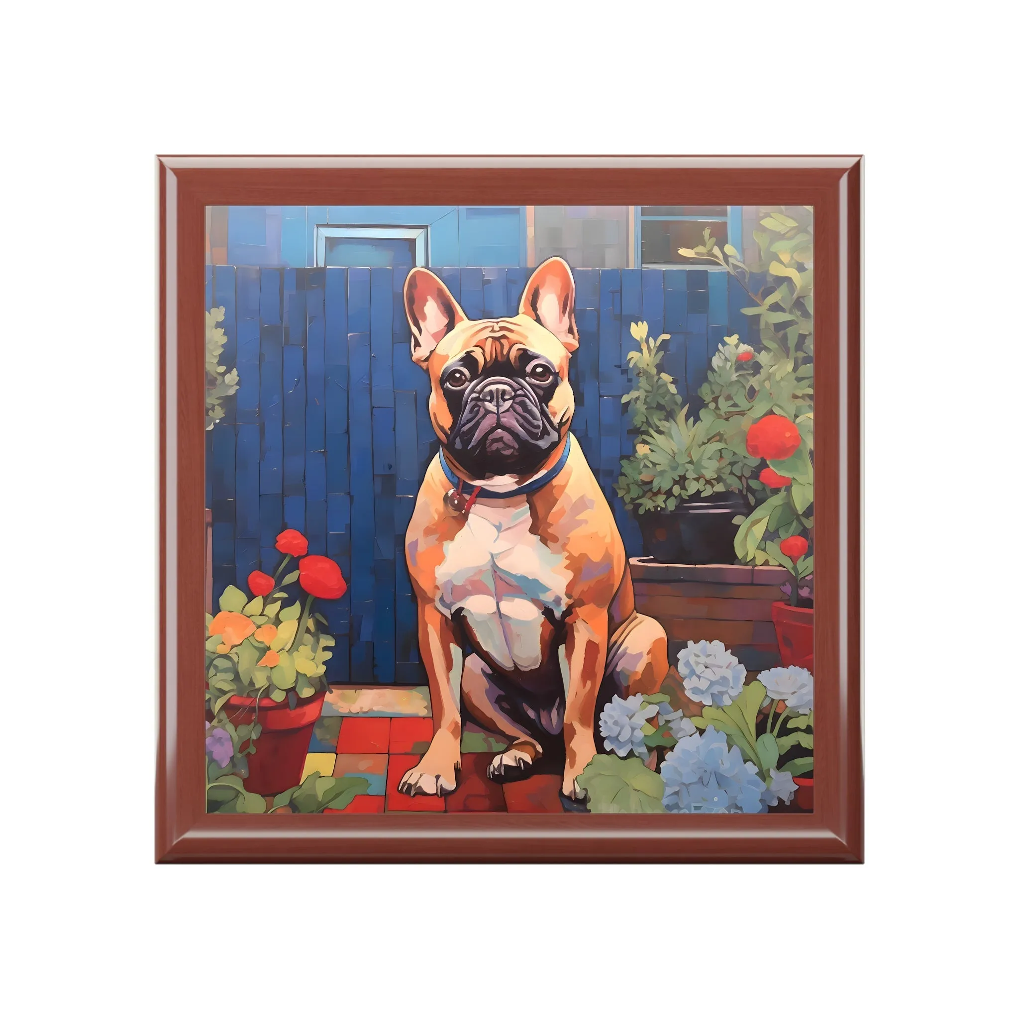 French Bulldog in Backyard Scene Jewelry Keepsake Box