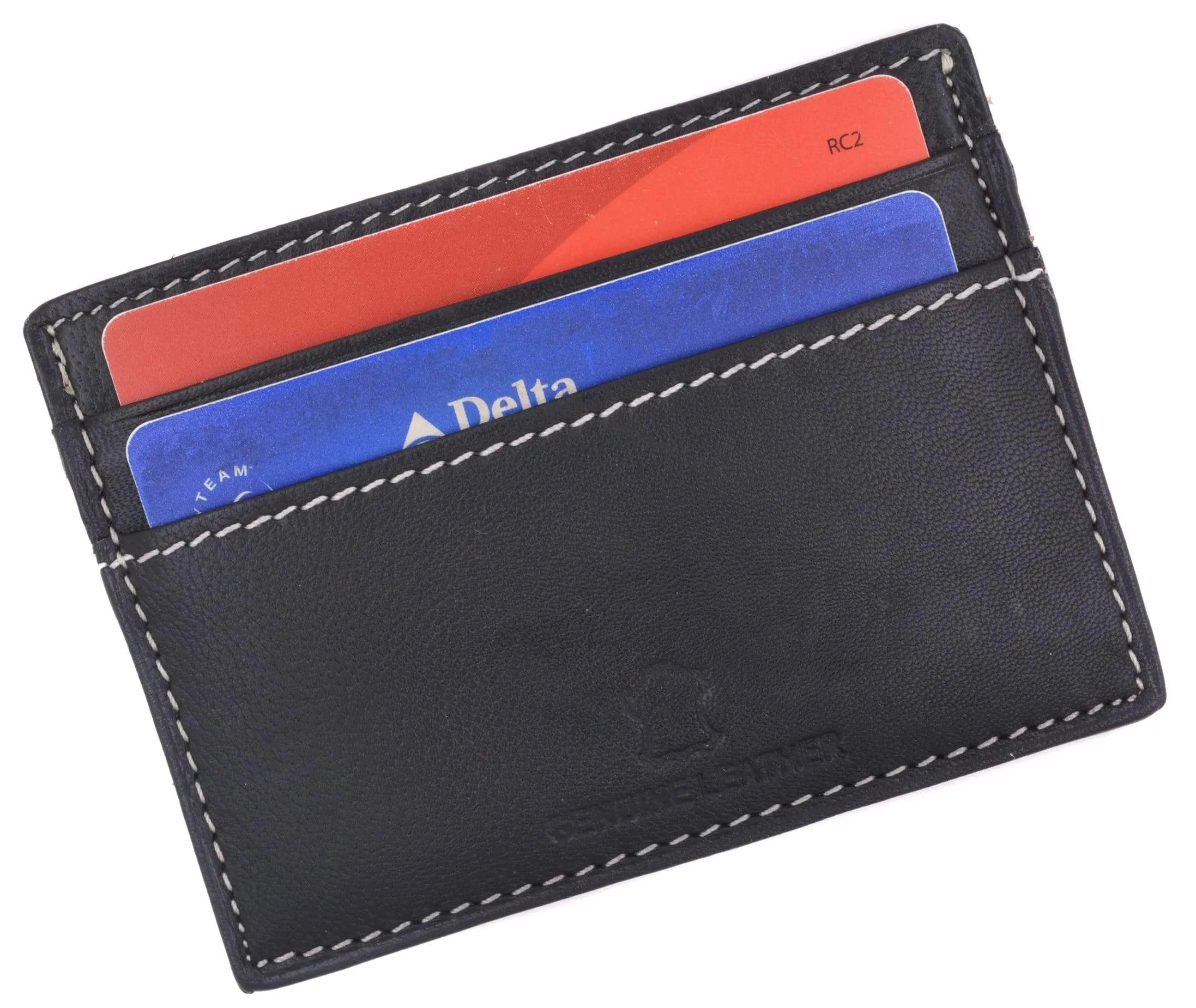 Handmade Genuine Leather Unisex Slim Super Thin Card Holder With ID Card Window 270