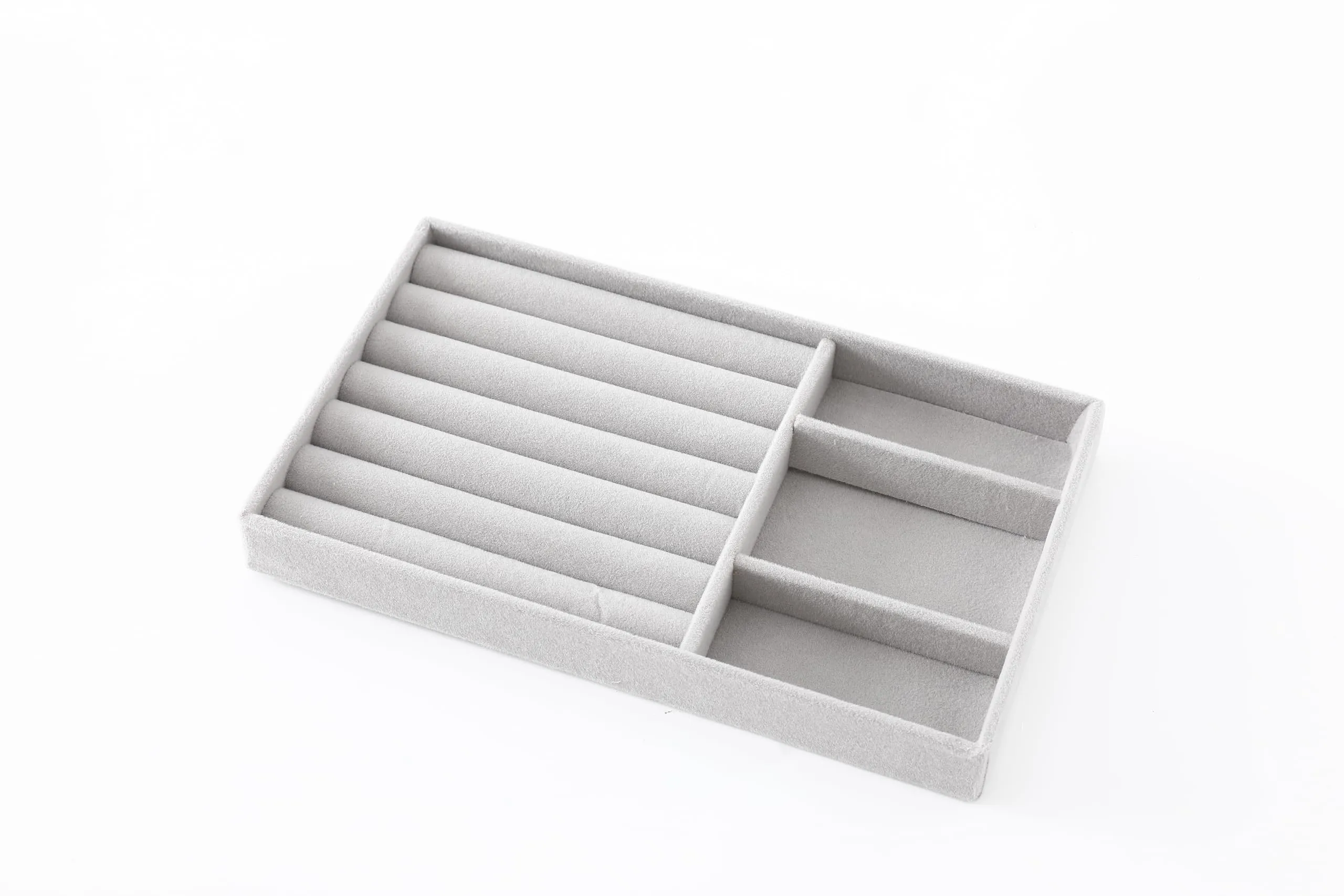 Kuber Industries 12 Pieces Velvet Jewelry Trays Organizer | Jewelry Storage Box | Jewelry Organizer | Showcase Holder Dresser Organizer for Earring Necklace Bracelet Ring | Pack of 3 |YBL4-02 | Grey