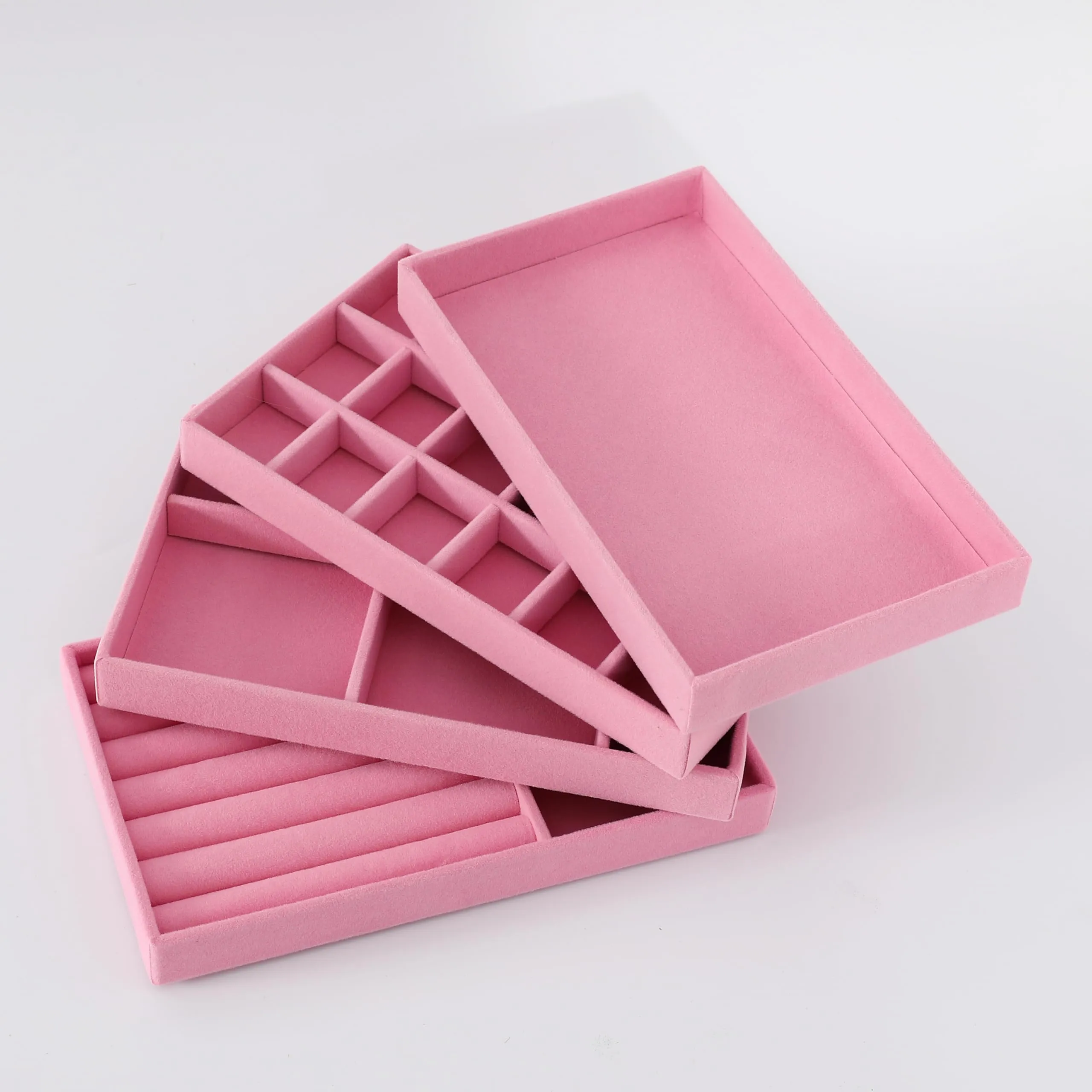 Kuber Industries 16 Pieces Velvet Jewelry Trays Organizer | Jewelry Storage Box | Jewelry Organizer | Showcase Holder Dresser Organizer for Earring Necklace Bracelet Ring |Pack of 4 | YBL4-04 |Pink