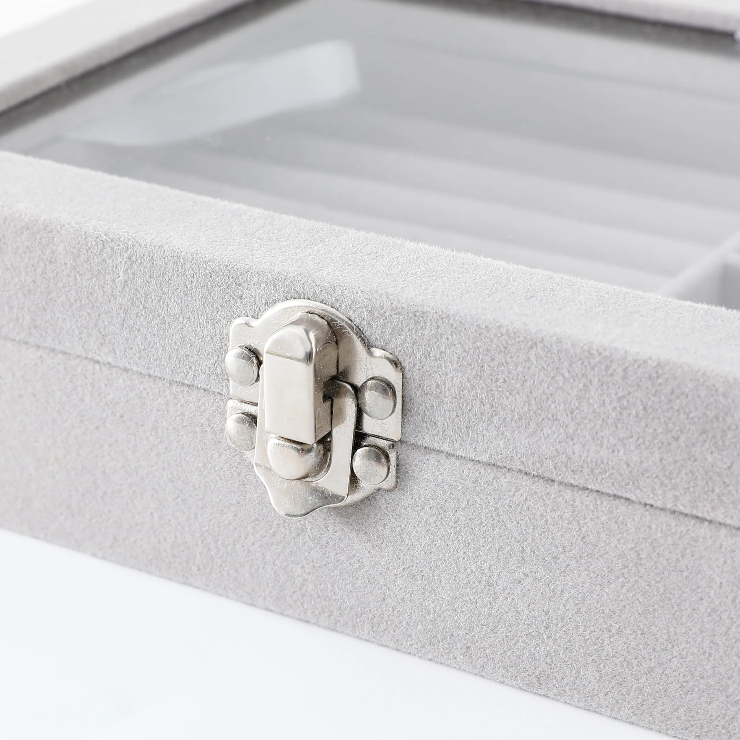 Kuber Industries Pack of 4 Velvet Jewelry Box Organizer | Jewelry Storage Box | Jewelry Organizer | Showcase Holder Dresser Organizer for Earring Necklace Bracelet Ring |YXX-016 | Grey