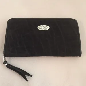 Large Zipper Wallet in Dark Black Elephant Suede Leather