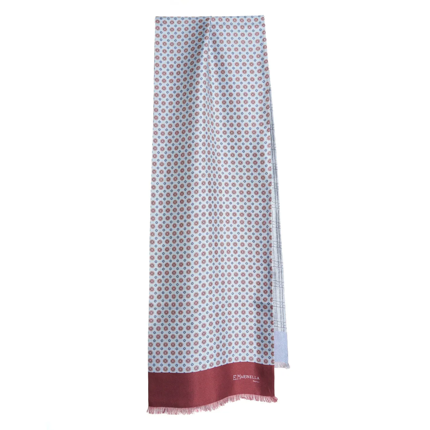 LIGHT BLUE AND BURGUNDY DOUBLE SILK SCARF