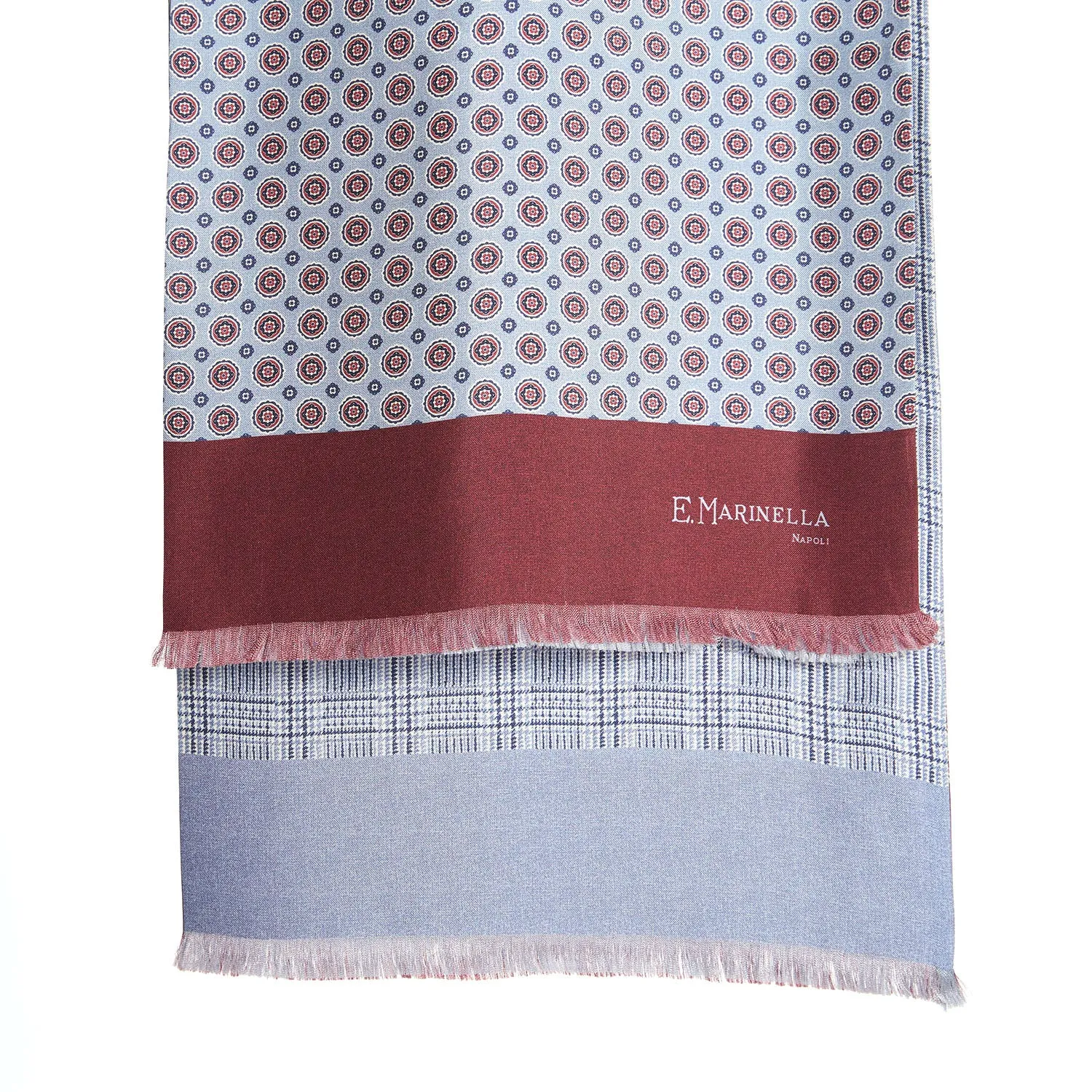 LIGHT BLUE AND BURGUNDY DOUBLE SILK SCARF