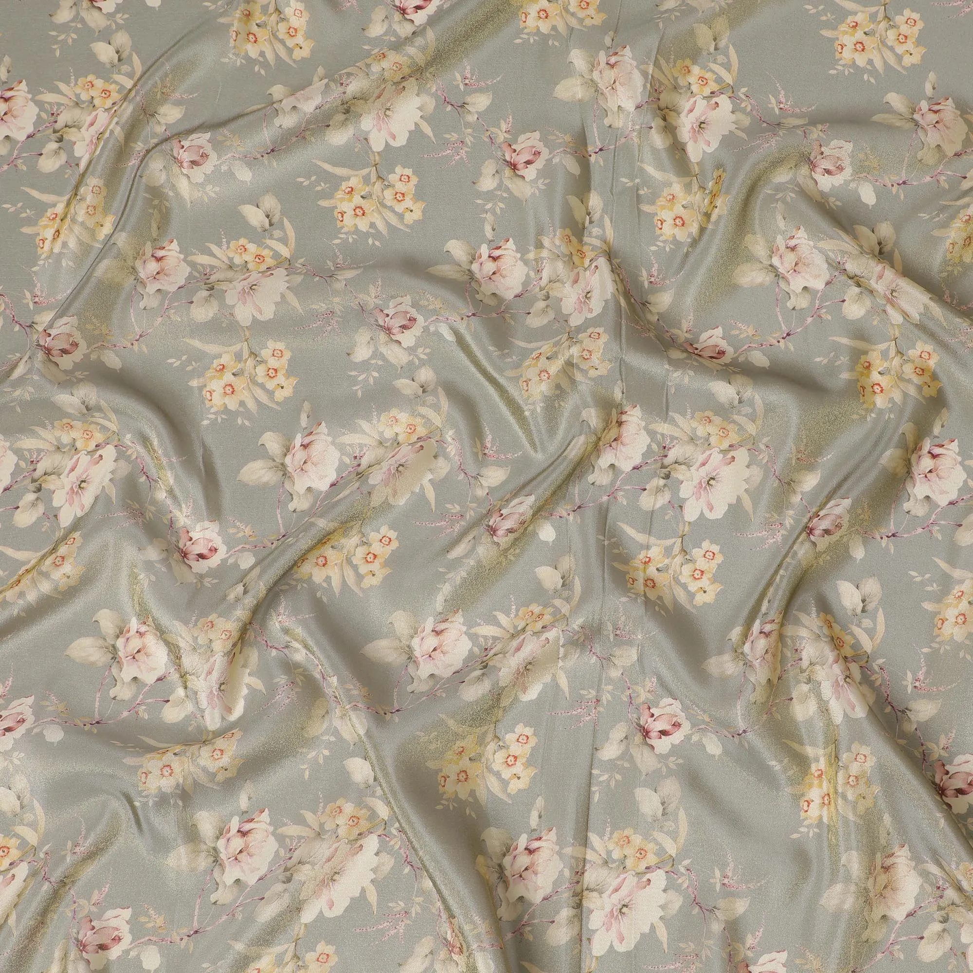 Misty Olive Organza Fabric - Romantic Blush Floral Print, 110cm Width, Sheer Luxe Drapery-D18949