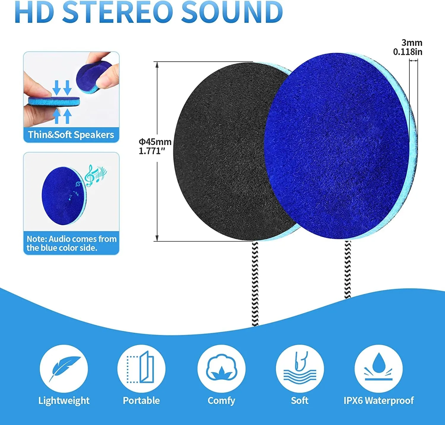 MMUSS Sleep Ultra Thin Pillow Speakers with Mic, Control Button for Sleep Headphones. Headband Headphone Replacement