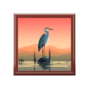 Naturism Great Blue Heron in Minimalist Style Art Print Jewelry Keepsake Trinkets Box