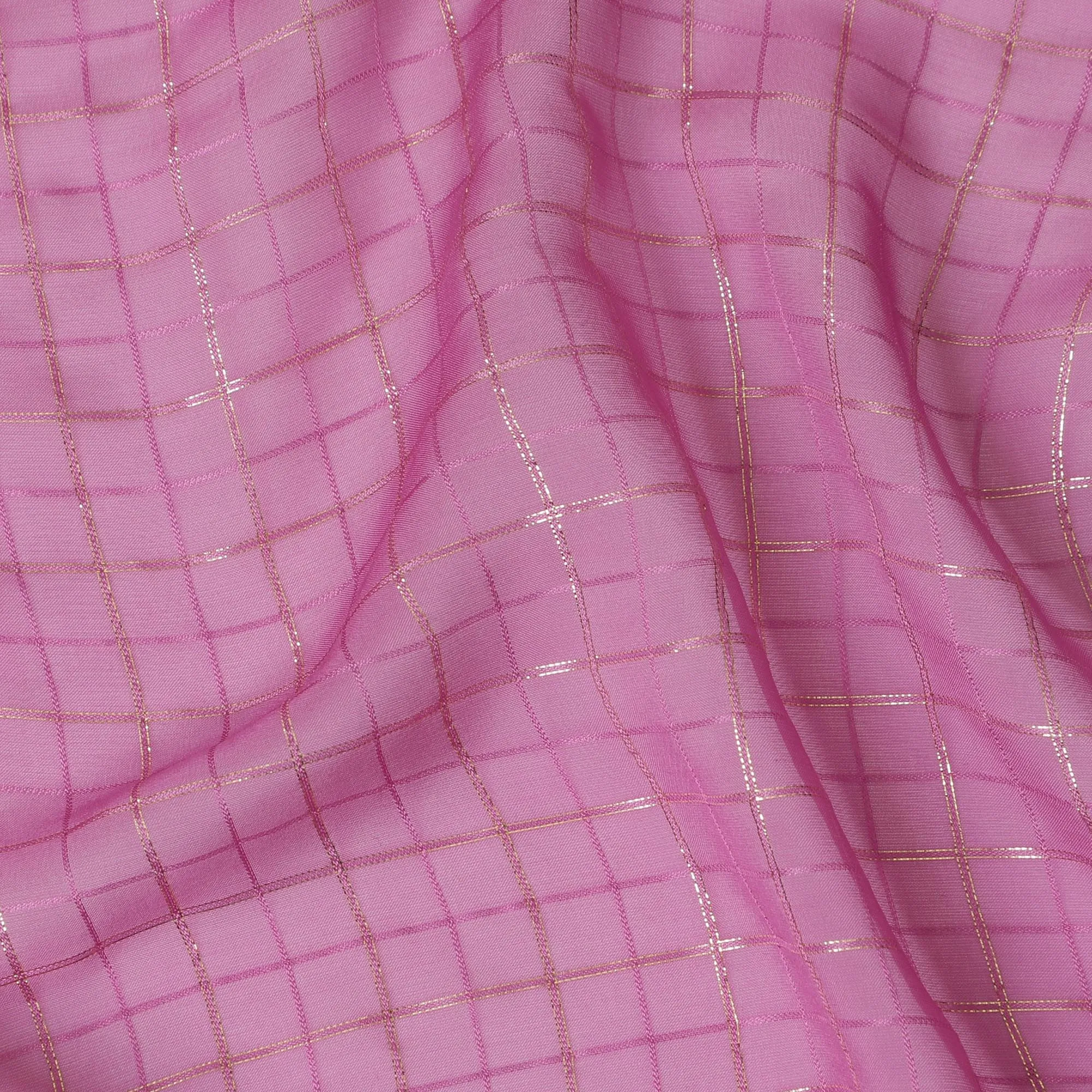 Purplish Pink Lurex Grid Chiffon Fabric – Glimmering Elegance from India-D19055