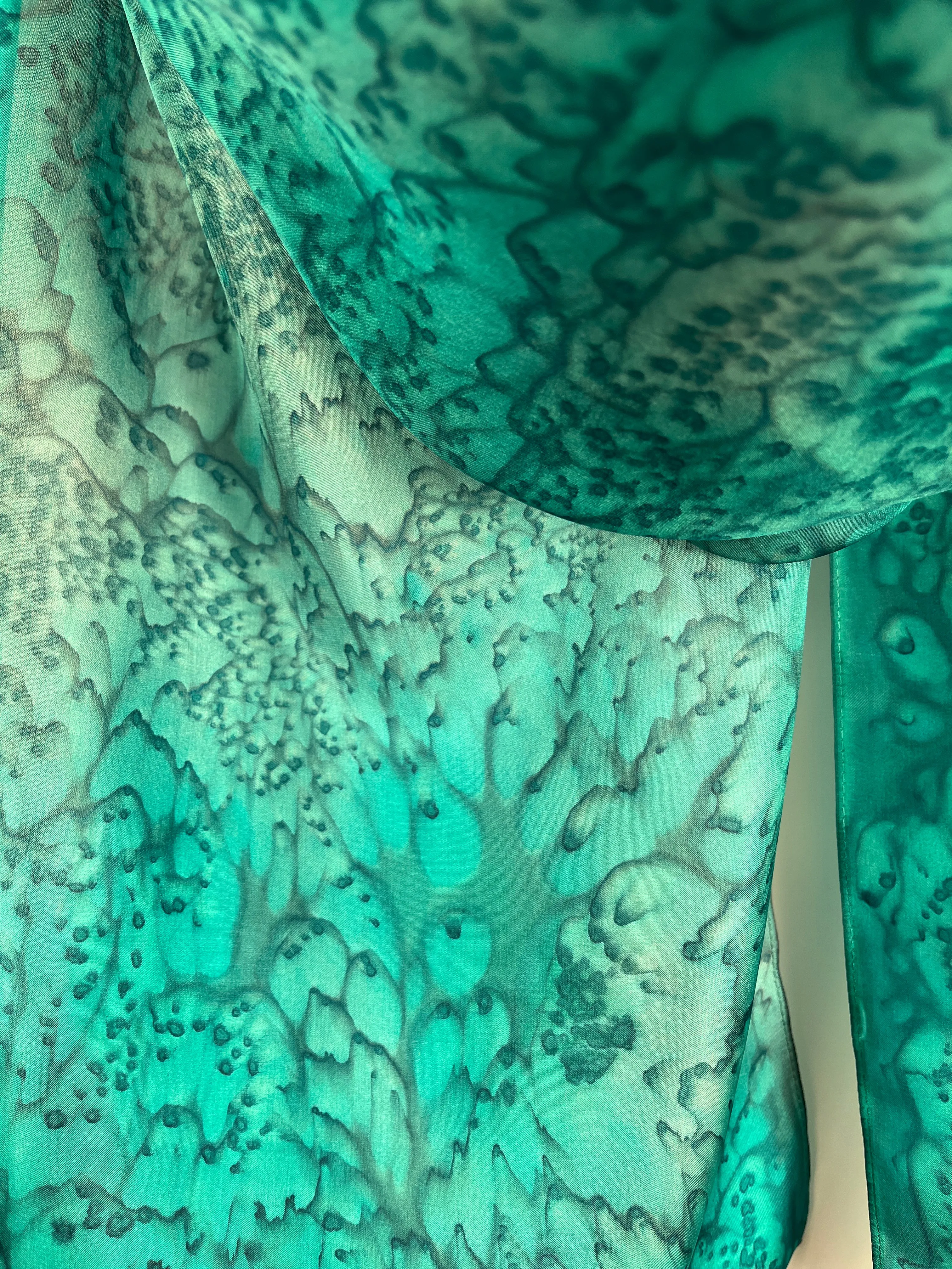 "Teal Blue/Green Mermaid" - Hand-dyed Silk Scarf - $125