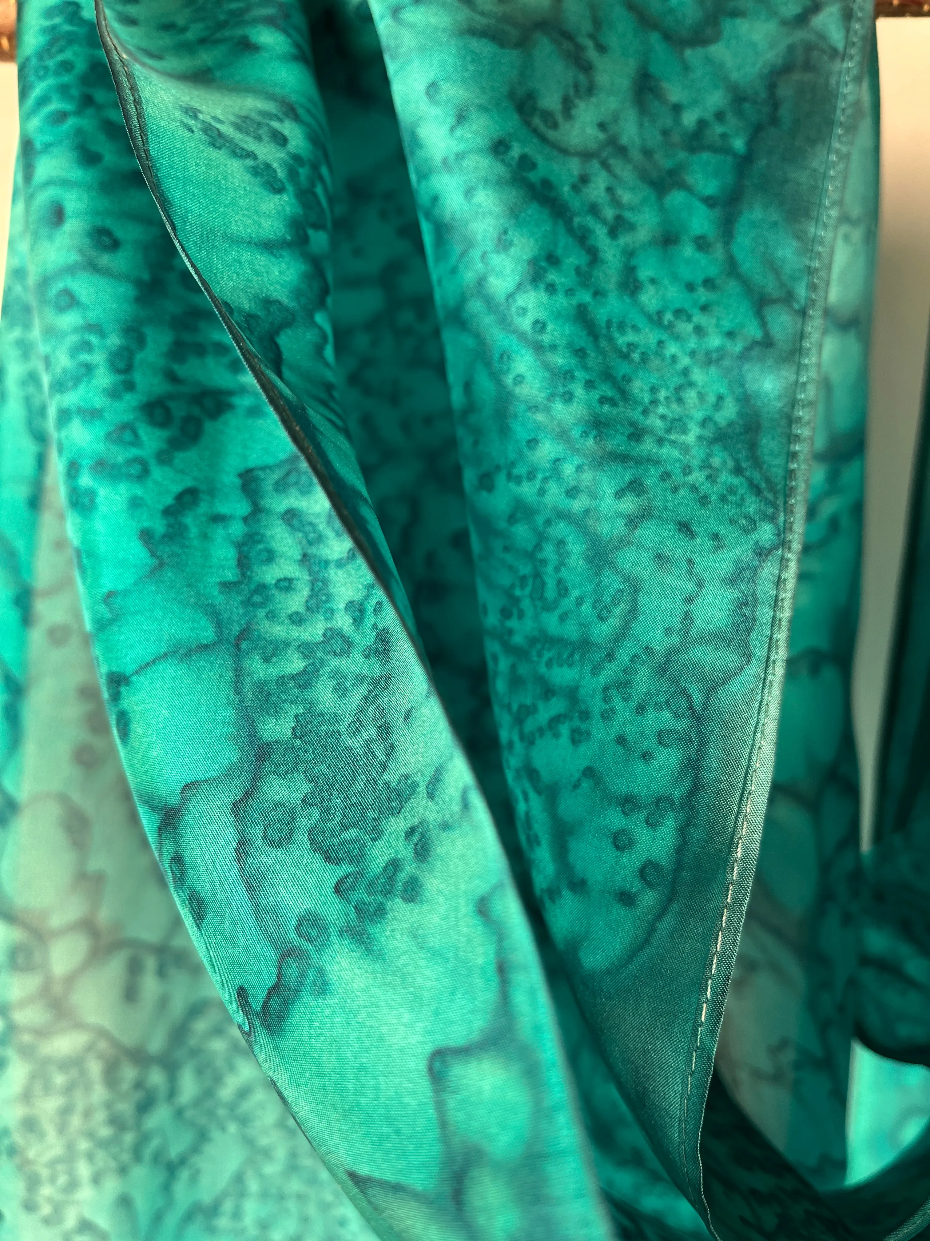 "Teal Blue/Green Mermaid" - Hand-dyed Silk Scarf - $125