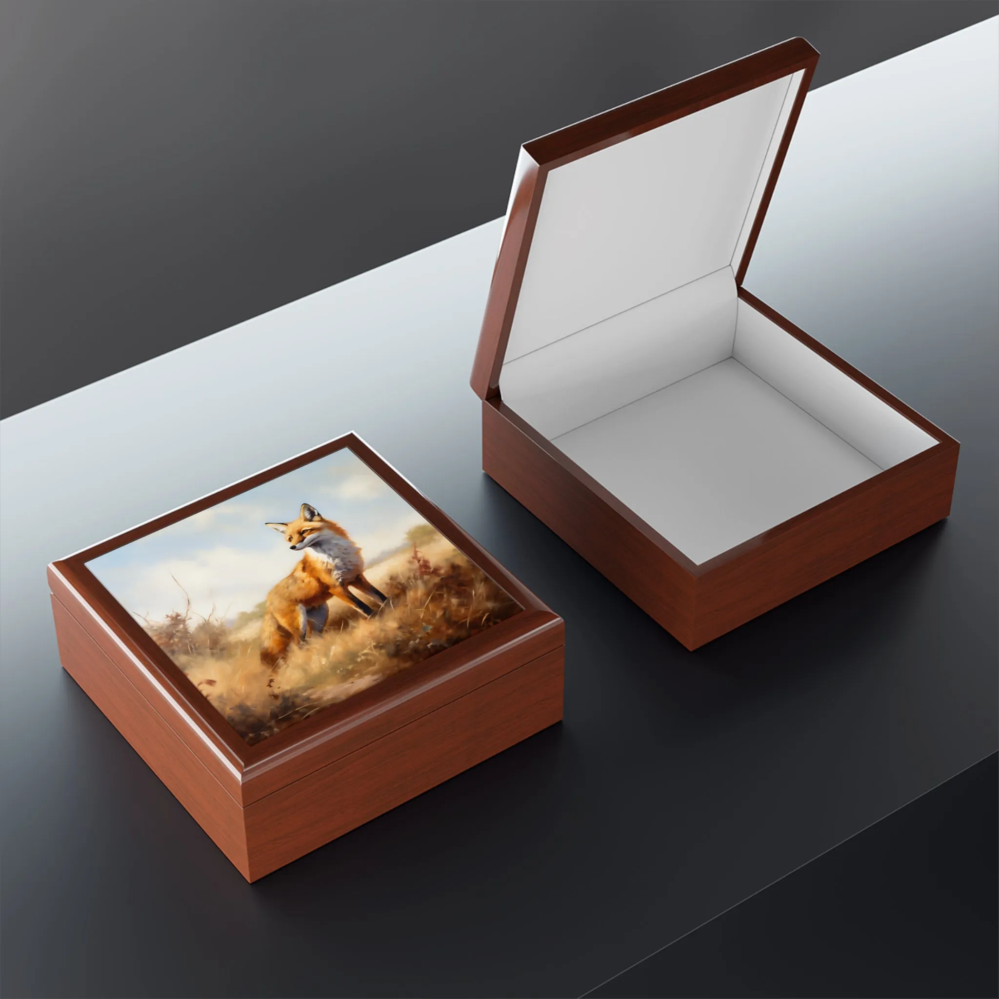 Red Fox Jewelry Keepsake Trinkets Box