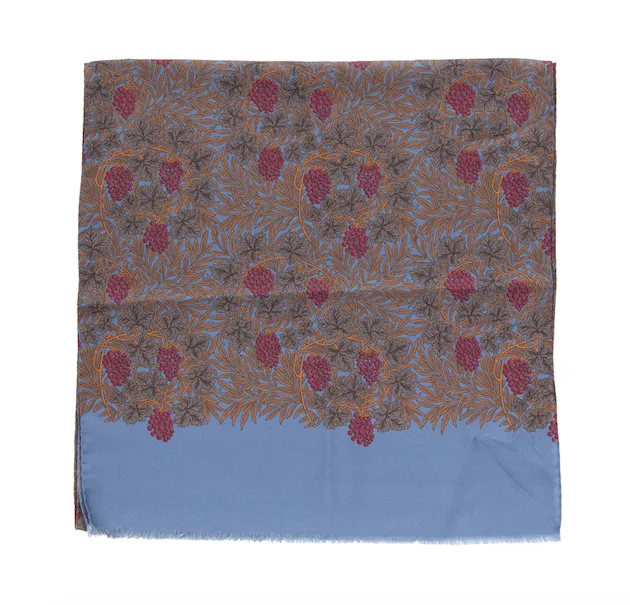 Regent - Lightweight Silk Scarf - Dusk Blue with Berries