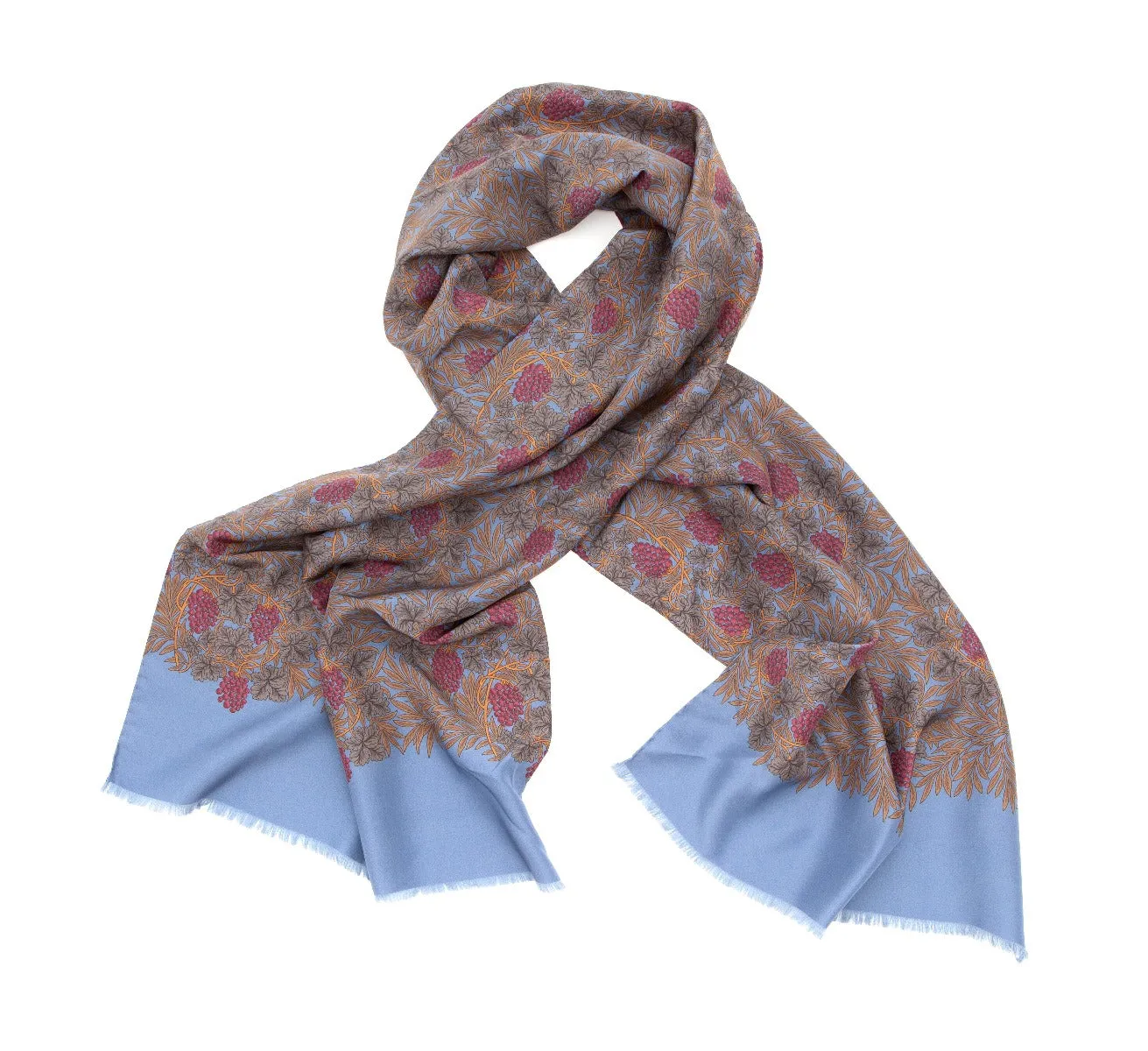 Regent - Lightweight Silk Scarf - Dusk Blue with Berries